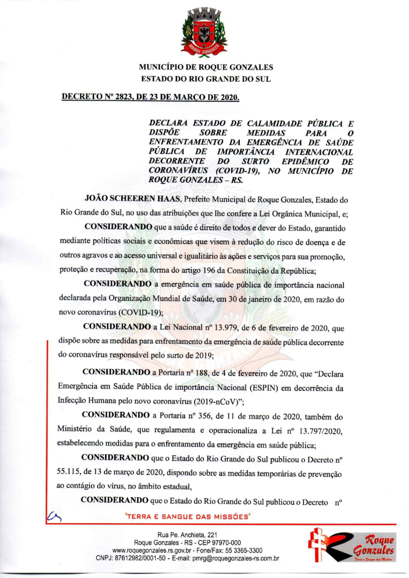 PREFEITO ASSINA DECRETO QUE DISPÕE DE MEDIDAS PARA O ENFRENTAMENTO DO SURTO EPIDÊMICO DE CORONAVÍRUS (COVID-19)